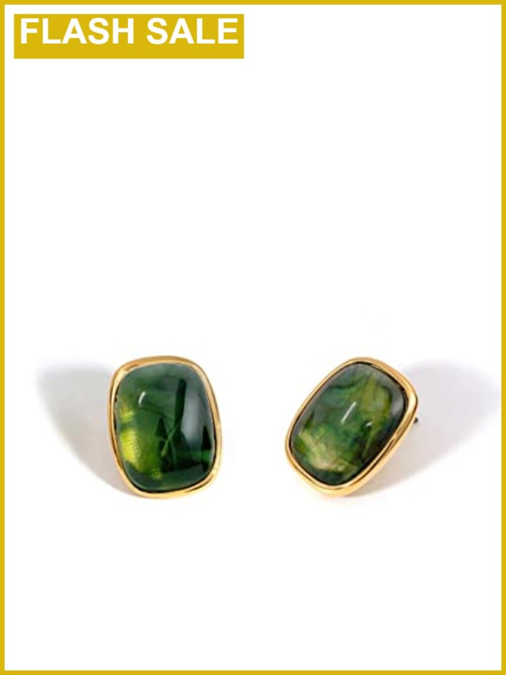 Rectangle Stud Earrings 14K Gold Plated Bezel Resin Stone Hypoallergenic Gift